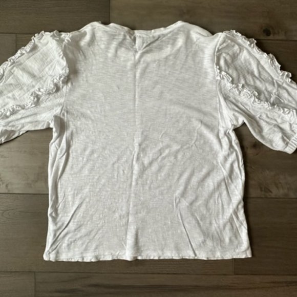 EXPRESS WOMENS RUFFLED SHORT SLEEVE SHIRT TOP - Picture 2 of 2